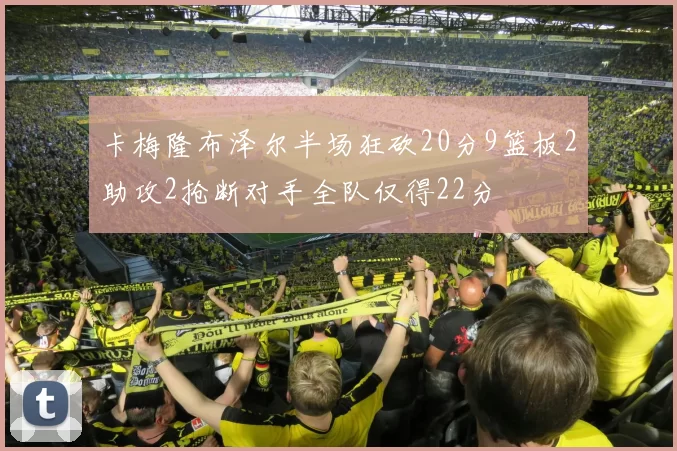 卡梅隆布泽尔半场狂砍20分9篮板2助攻2抢断对手全队仅得22分